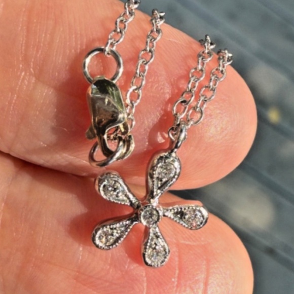 Designer CATHY WATERMAN Platinum Diamond DAISY Flower Pendant 16" Chain Necklace - Picture 14 of 16